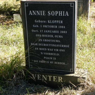 VENTER Annie Sophia nee KLOPPER 1904-2003