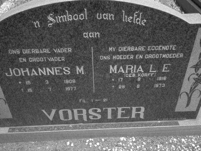 VORSTER Johannes M. 1909-1977 &amp; Maria L. E.  KORFF 1916-1973