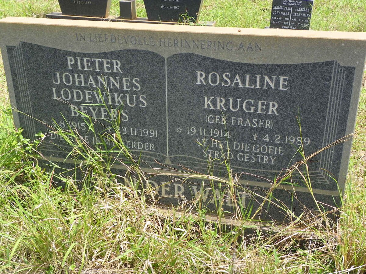 WALT Pieter Johannes Lodewikus Beyers, van der 1915-1991 &amp; Rosaline Kruger FRASER 1914-1989