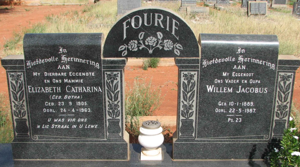 FOURIE Willem Jacobus 1889-1987 &amp; Elizabeth Catharina BOTHA 1905-1963