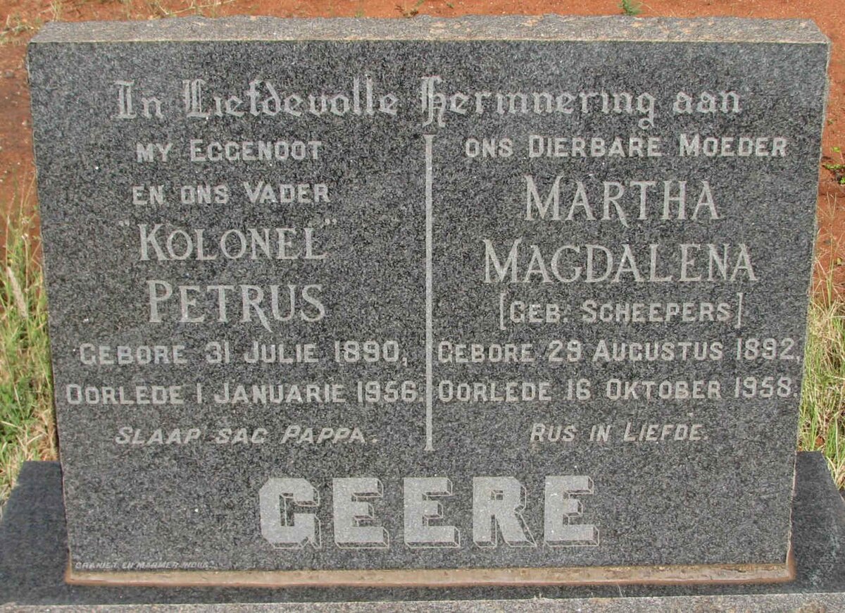 GEERE Petrus 1890-1956 &amp;  Martha Magdalena SCHEEPERS 1892-1958
