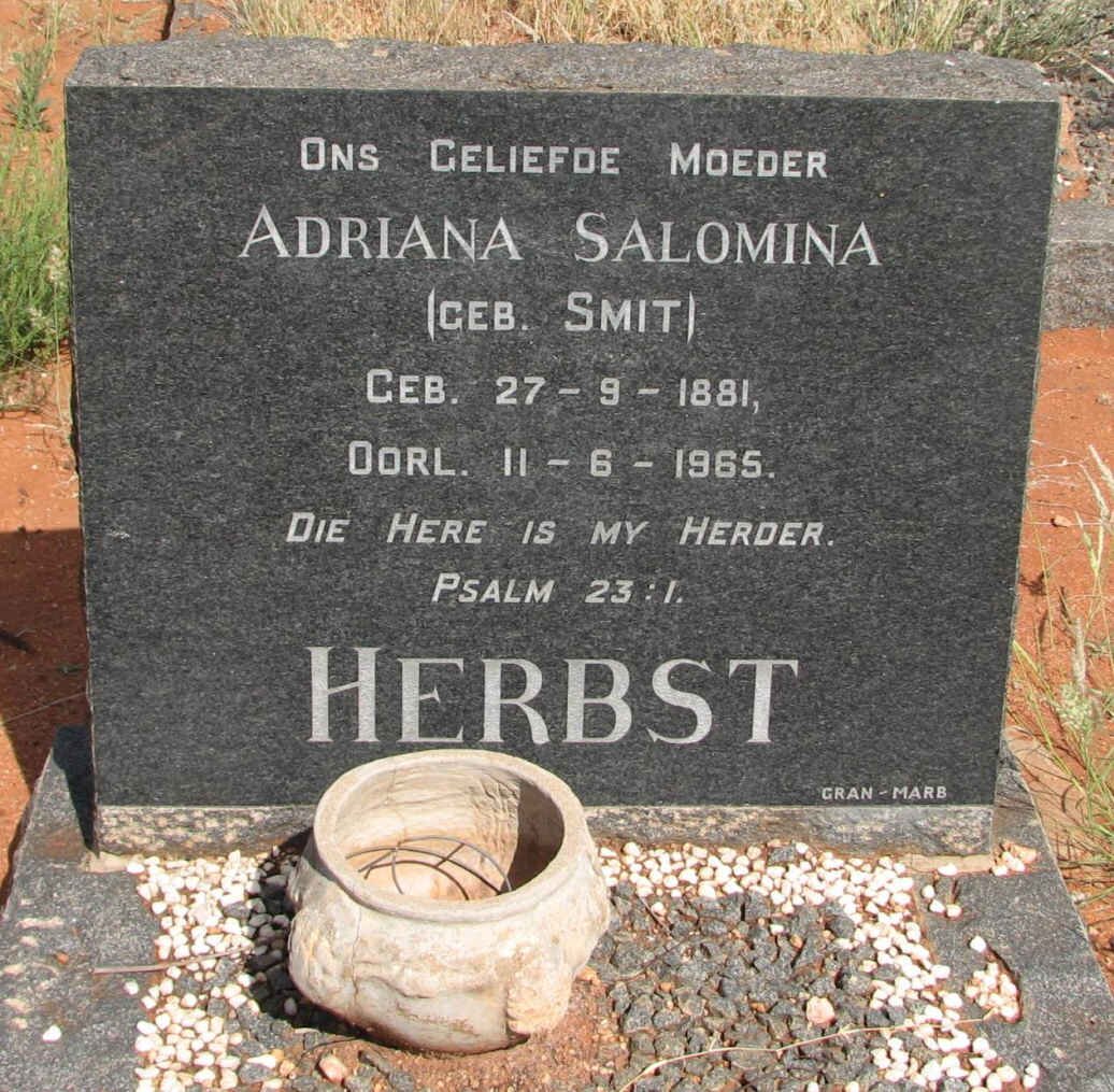 HERBST Adriana Salomina nee SMIT 1881-1965