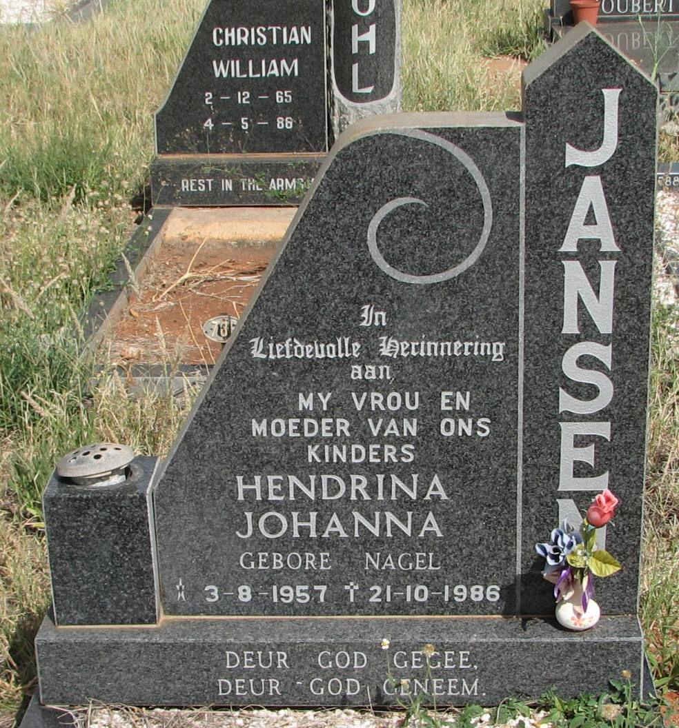 JANSEN Hendrina Johanna nee NAGEL 1957-1986