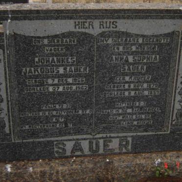 SAUER Johannes Jakobus 1866-1962 &amp; Anna Sophia KRUGER 1870-1953