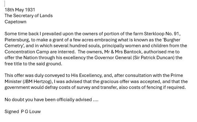 28. Donation of Bantock land for Concentration Camp