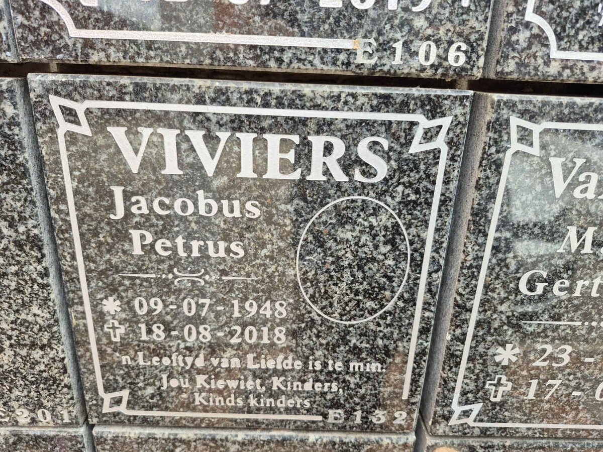 VIVIERS Jacobus Petrus 1948-2018