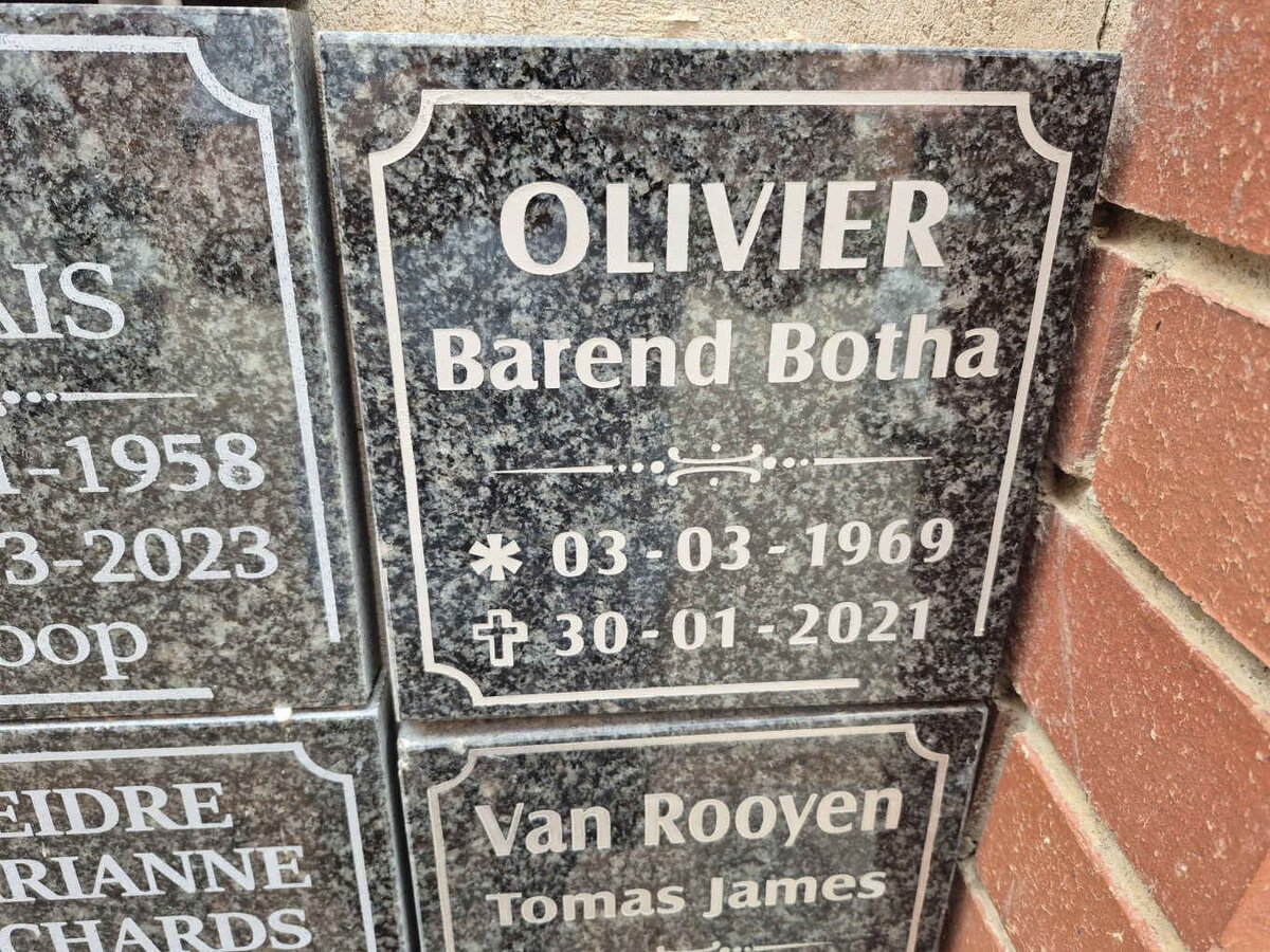 OLIVIER Barend Botha 1969-2021