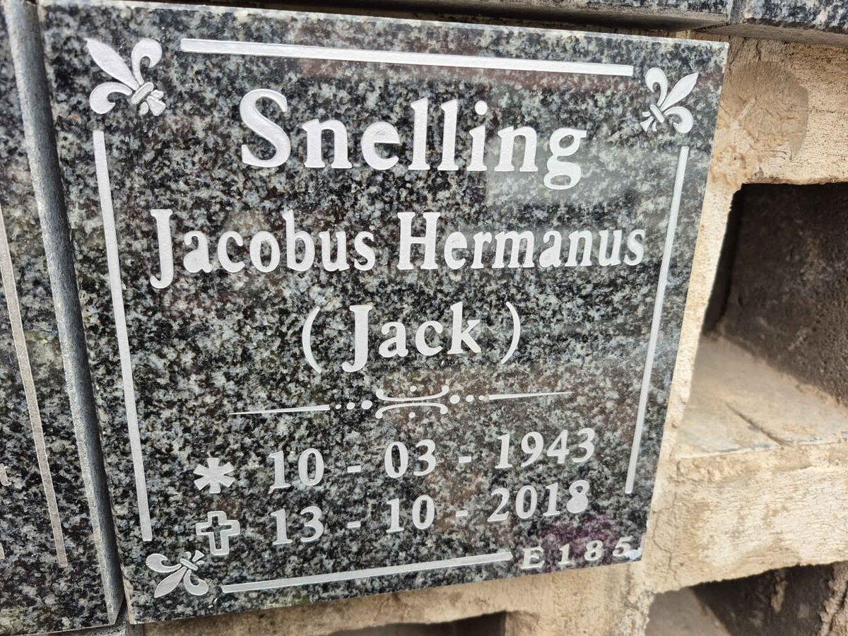 SNELLING Jacobus Hermanus 1943-2018 