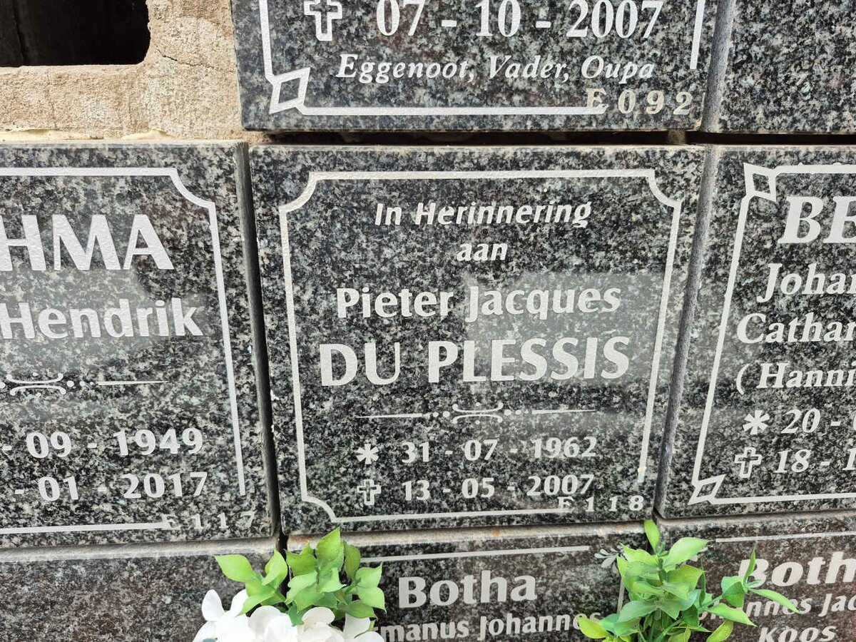 PLESSIS Pieter Jacques, du 1962-2007