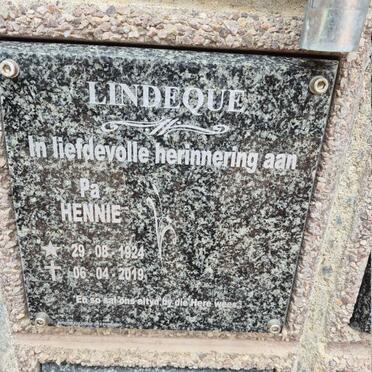 LINDEQUE Hennie 1924-2019
