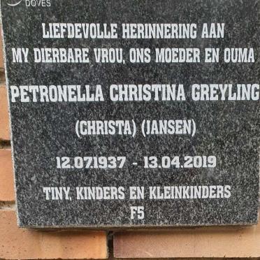 GREYLING Petronella Christina 1937-2019