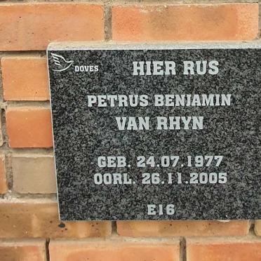 RHYN Petrus Benjamin, van 1977-2005