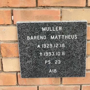 MULLER Barend Mattheus 1929-1993