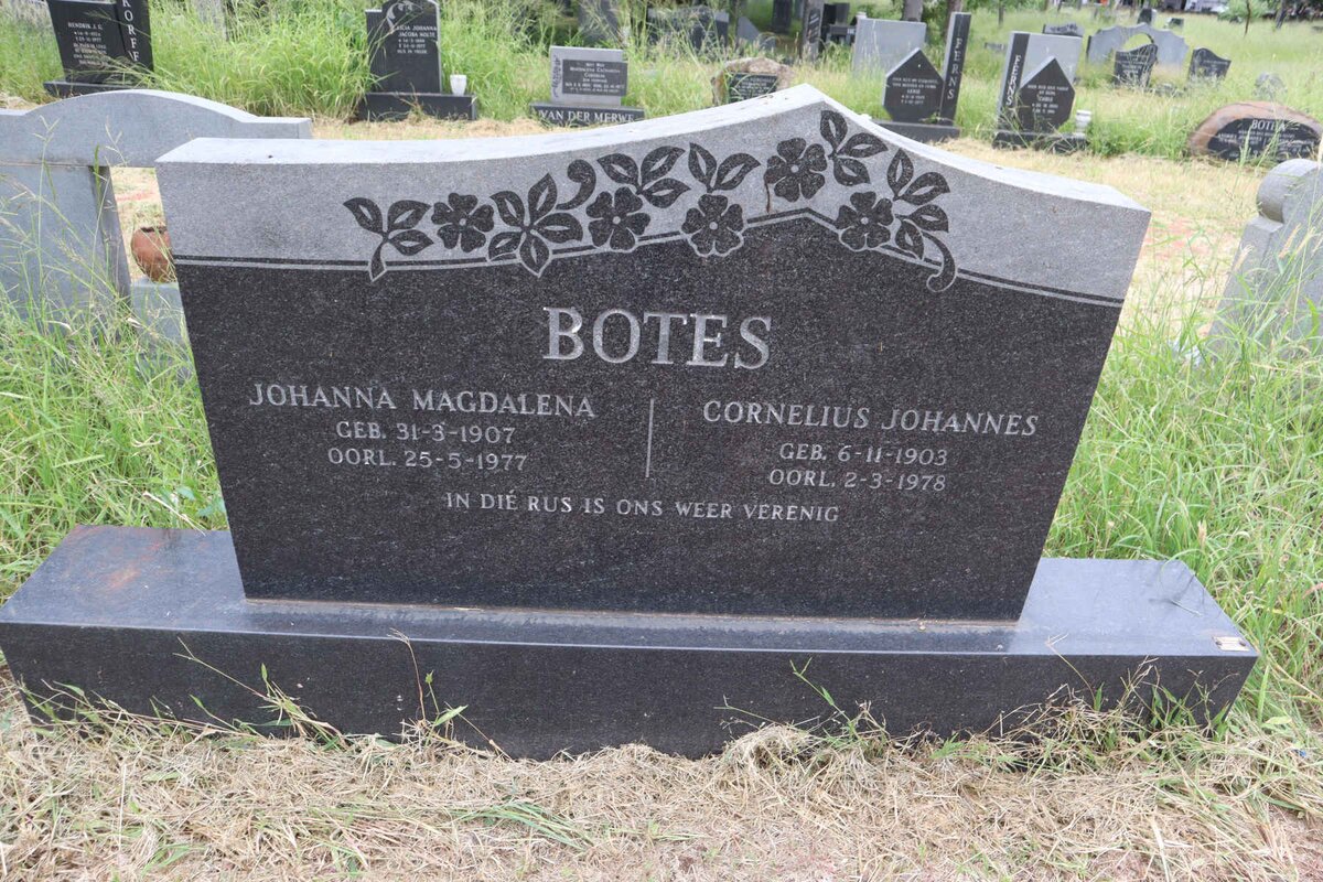 BOTES Cornelius Johannes 1903-1978 & Johanna Magdalena 1907-1977