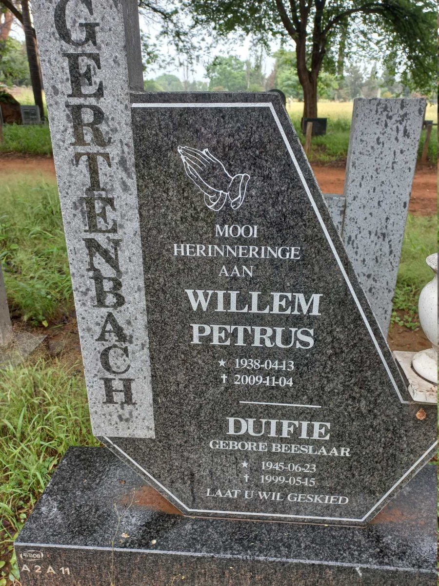 GERTENBACH Willem Petrus 1938-2009 & Duifie BEESLAAR 1945-1999