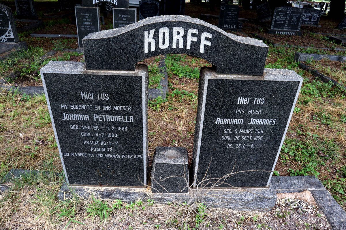KORFF Abraham Johannes 1891-1985 & Johanna Petronella VENTER 1896-1963