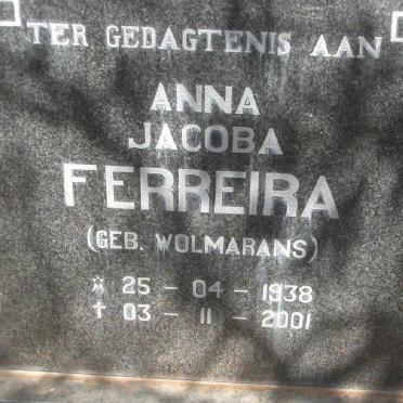 FERREIRA Anna Jacoba nee WOLMARANS 1938-2001