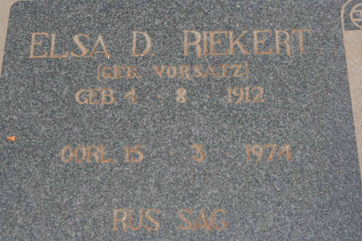 RIEKERT Elsa D. nee VORSATZ 1912-1974