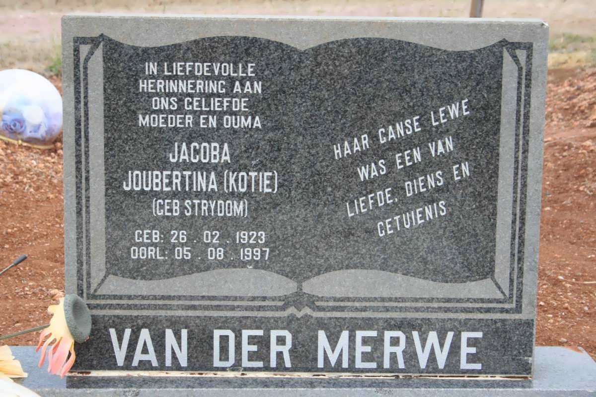 MERWE Jacoba Joubertina, van der  nee STRYDOM 1923-1997