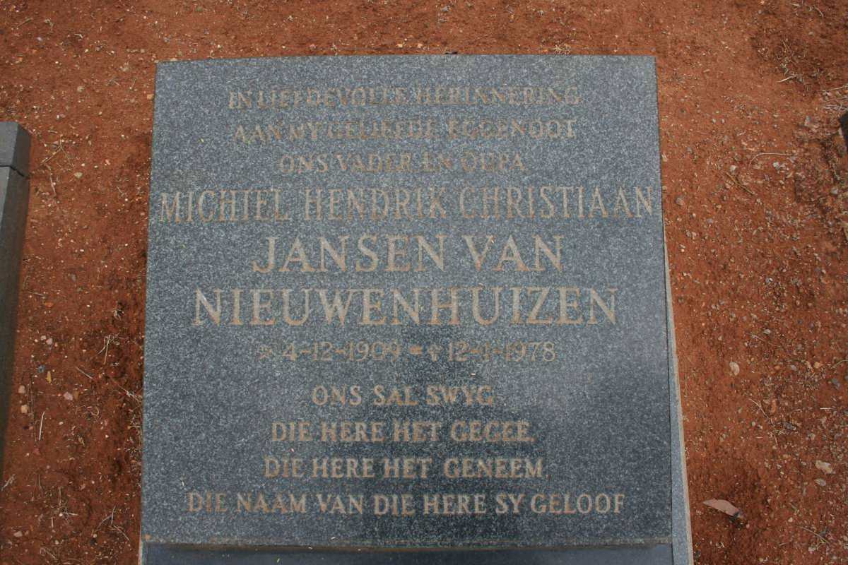 NIEUWENHUIZEN Michiel Hendrik Christiaan, Jansen van 1909-1978