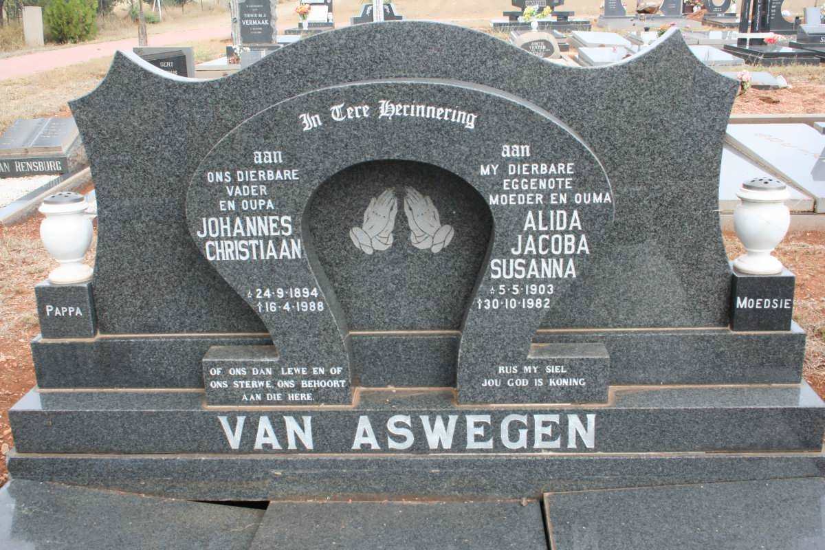 ASWEGEN Johannes Christiaan, van 1894-1988 &amp; Alida Jacoba Susanna 1903-1982