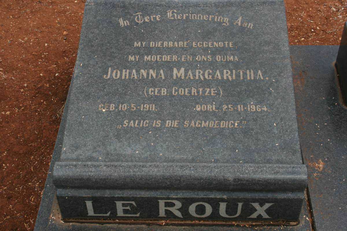 ROUX Johanna Margaritha, le nee COERTZE 1911-1964
