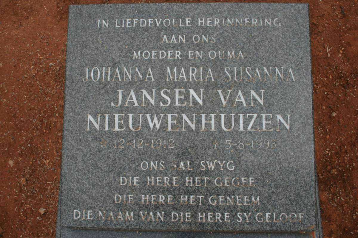 NIEUWENHUIZEN Johanna Maria Susanna, Jansen van 1912-1998