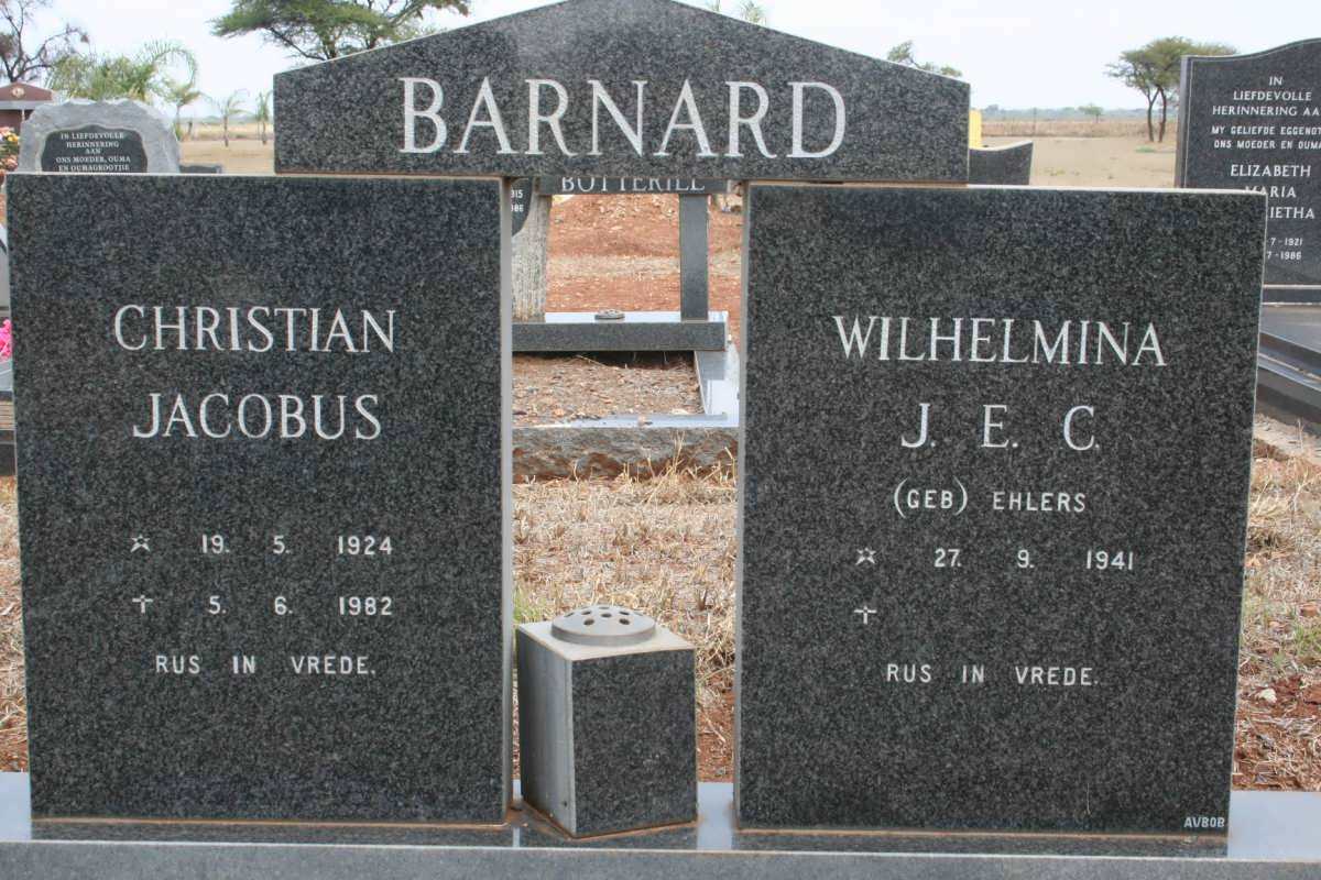 BARNARD Christian Jacobus 1924-1982 &amp; Wilhelmina J.E.C. EHLERS 1941-