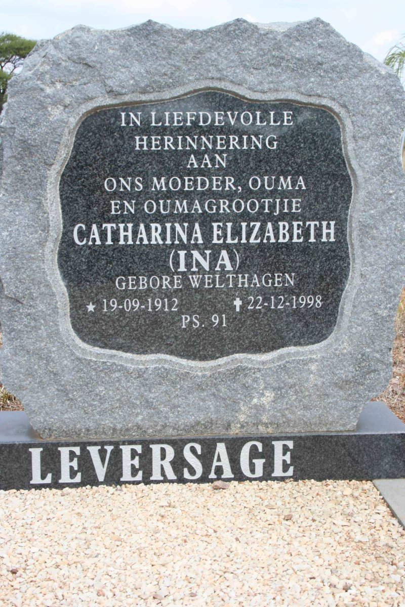 LEVERSAGE Catharina Elizabeth nee WELTHAGEN 1912-1998