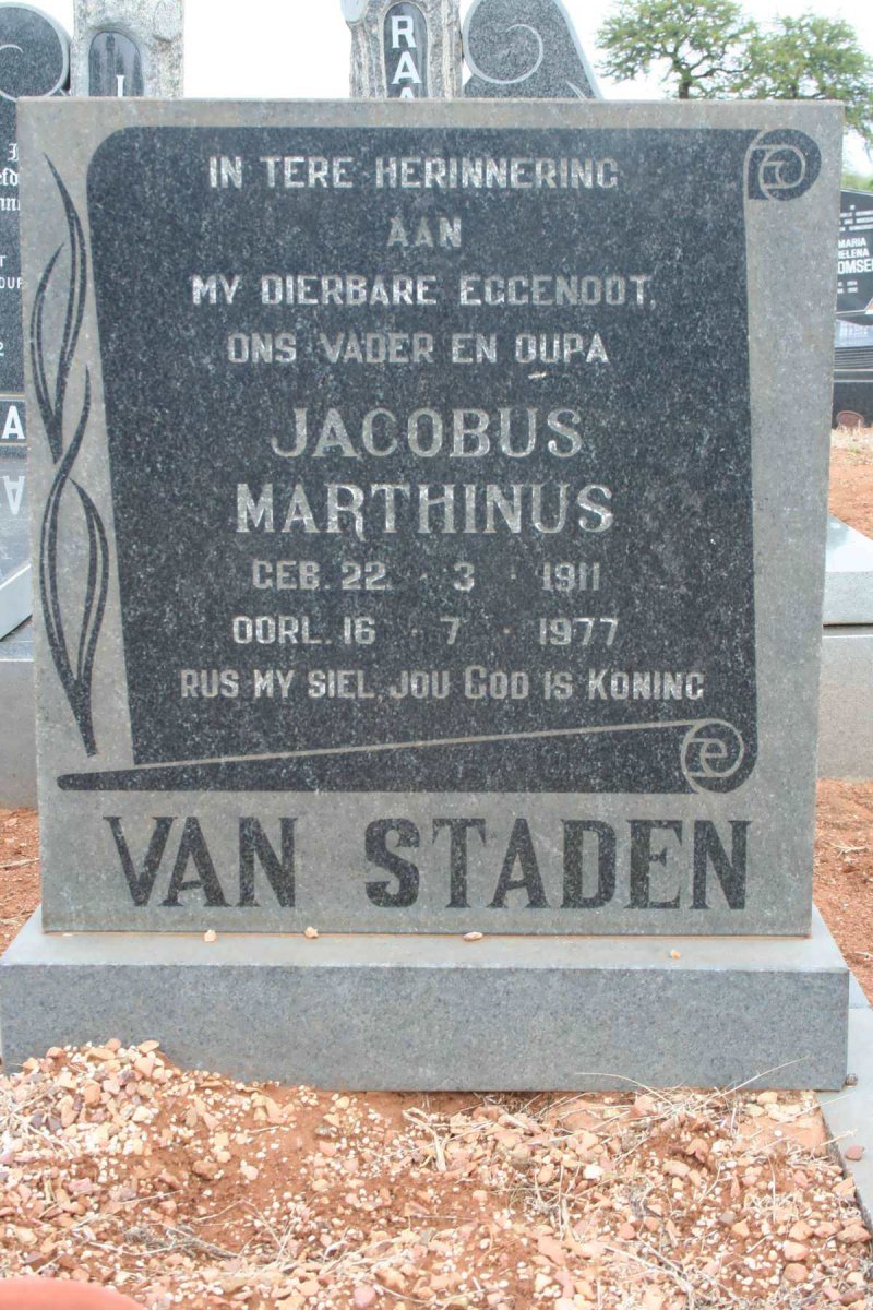 STADEN Jacobus Marthinus, van 1911-1977