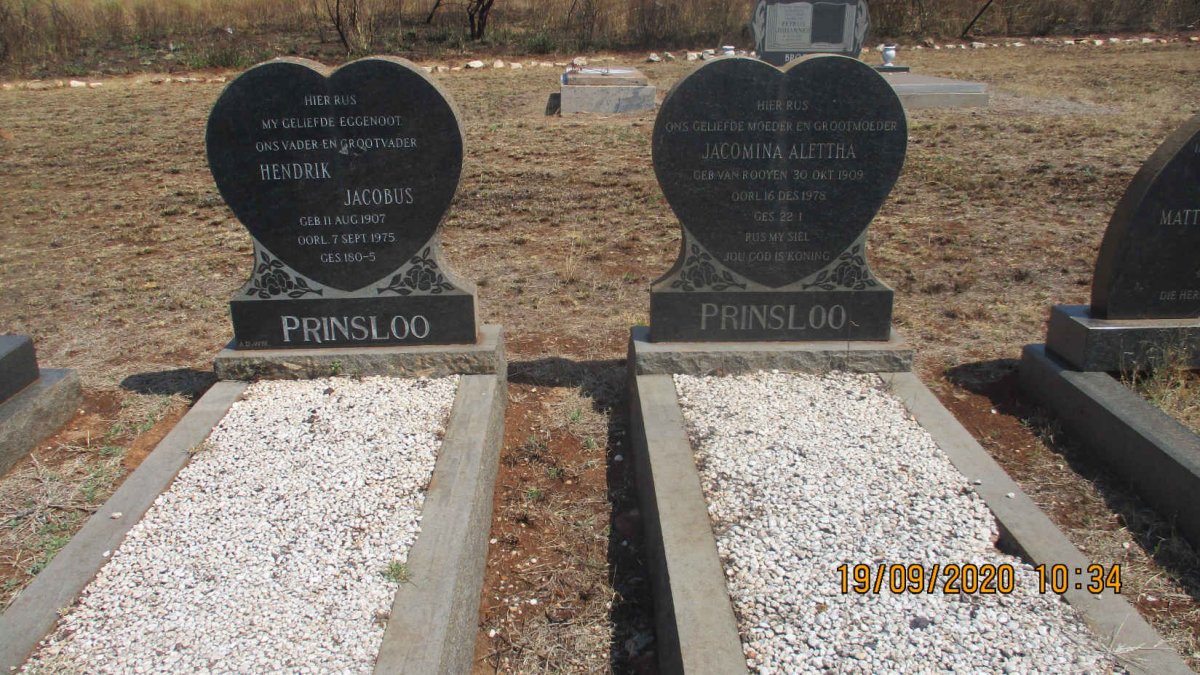PRINSLOO Hendrik Jacobus 1907-1975 &amp; Jacomina Alettha VAN ROOYEN 1909-1978