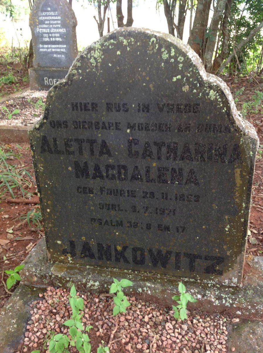 JANKOWITZ Aletta Catharina Magdalena nee FOURIE 1883-19??