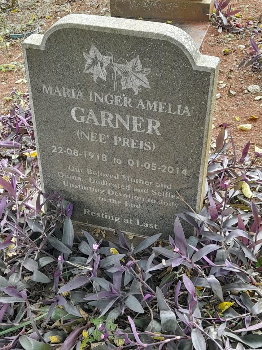 GARNER Maria Inger Amelia nee PREIS 1918-2014