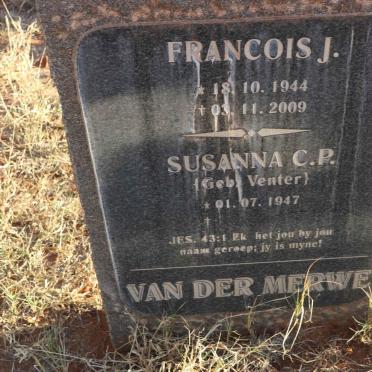 MERWE Francois J., van der 1944-2009 &amp; Susanna C.P. VENTER 1947-