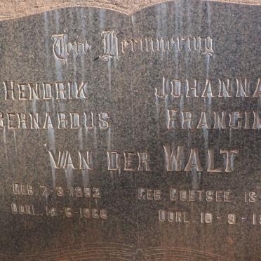 WALT Hendrik Bernardus, van der 1892-1966 &amp; Johanna H. Francina COETSEE 1896-1971