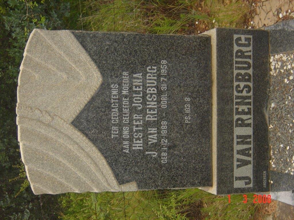 RENSBURG Hester Jolena,  J. van 1888-1958