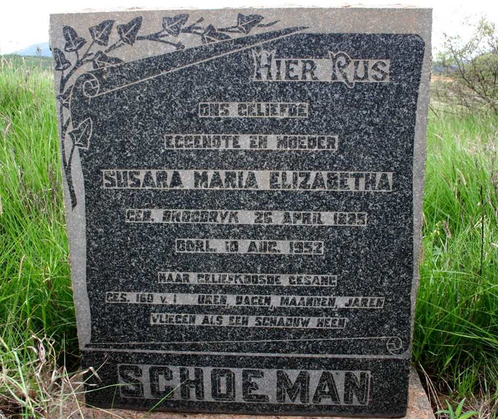 SCHOEMAN Susara Maria nee BROODRYK 1885-1952