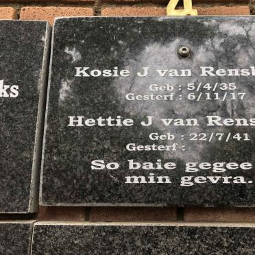 RENSBURG Kosie, J. van 1935-2017 &amp; Hettie 1941-