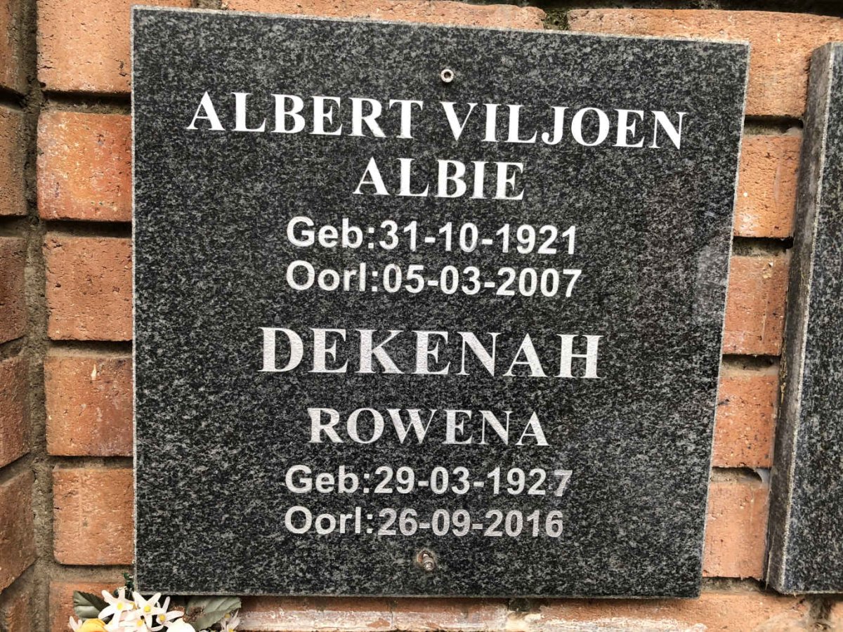 VILJOEN Albert 1921-2007 :: DEKENAH Rowena 1927-2016