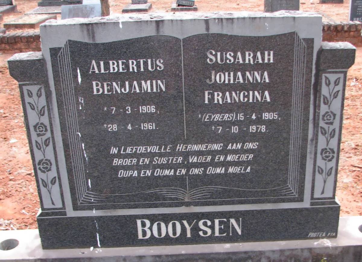 BOOYSEN Albertus Benjamin 1906-1961 &amp; Susarah Johanna Francina EYBERS 1905-1978