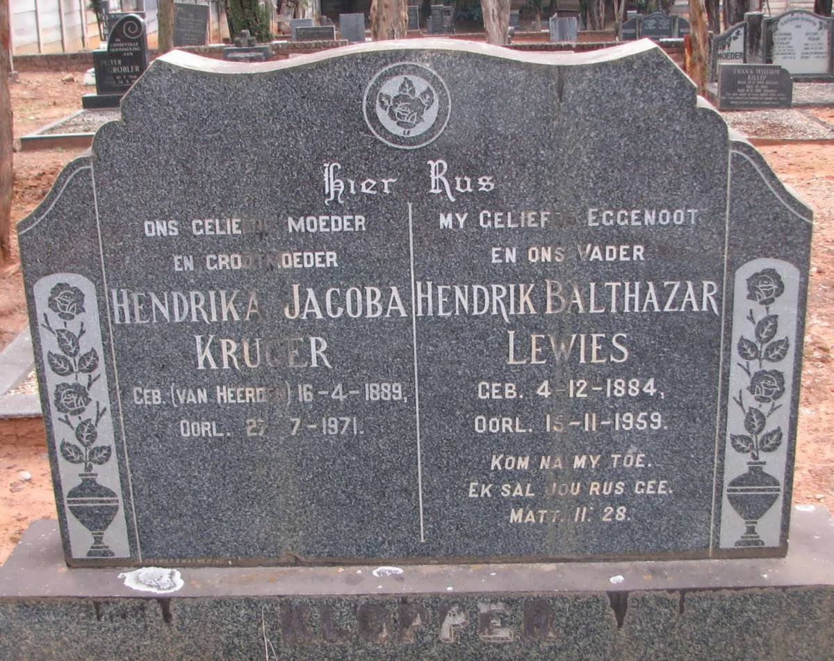 KLOPPER Hendrik Balthazar Lewies 1884-1959 &amp; Hendrika Jacoba Kruger VAN HEERDEN 1889-1971
