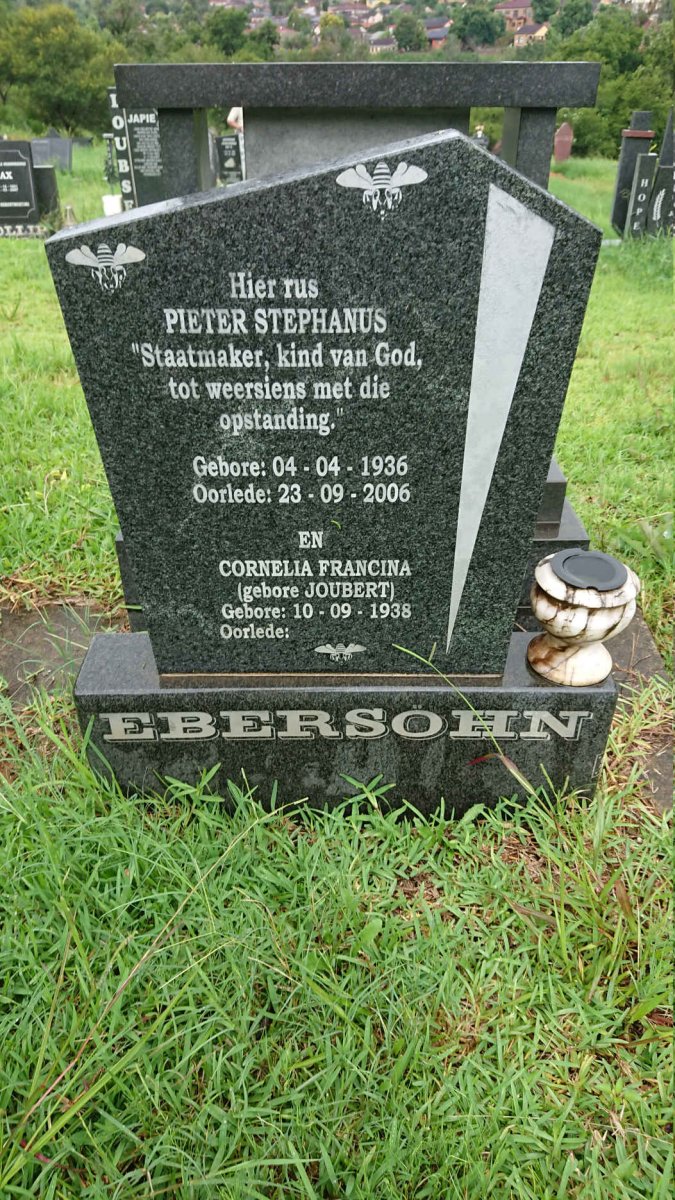 EBERSOHN Pieter Stephanus 1936-2006 &amp; Cornelia Francina JOUBERT 1938-