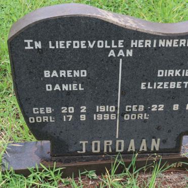 JORDAAN Barend Daniel 1910-1996 &amp; Dirkie Elizebeth 1910-