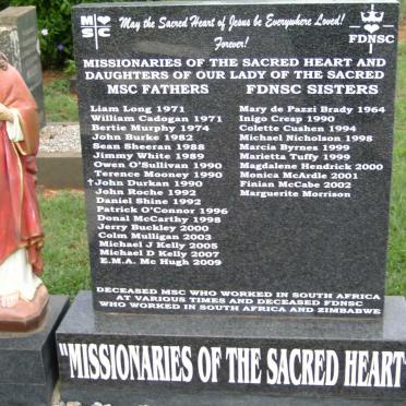 Memorial for the Missionaries of the Sacred Heart and Daughters of our Lady of the Sacred Heart