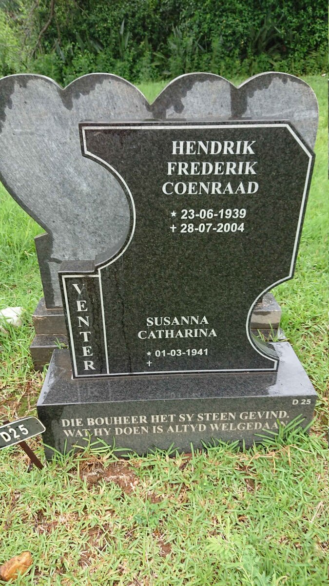 VENTER Hendrik Frederik Coenraad 1939-2004 &amp; Susanna Catharina 1941-