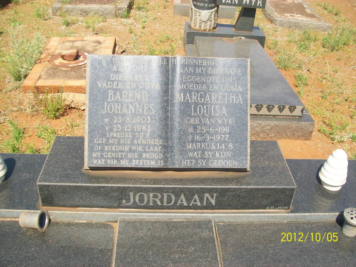 JORDAAN Barend Johannes 1903-1983 &amp; Margaretha Louisa VAN WYK 1911-1977