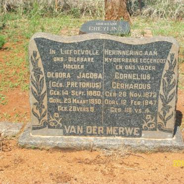 MERWE Cornelius Gerhardus, van der 1872-1947 &amp; Debora Jacoba PRETORIUS 1880-1950
