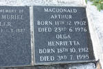 MACDONALD Arthur 1902-1976 & Olga Henrietta 1912-1995