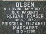 OLSEN Reidar Fraser 1895-1972 & Priscilla Elizabeth Margaret 1910-1990