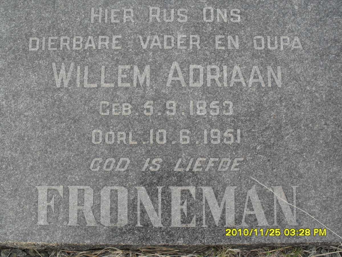 FRONEMAN Willem Adriaan 1853-1951